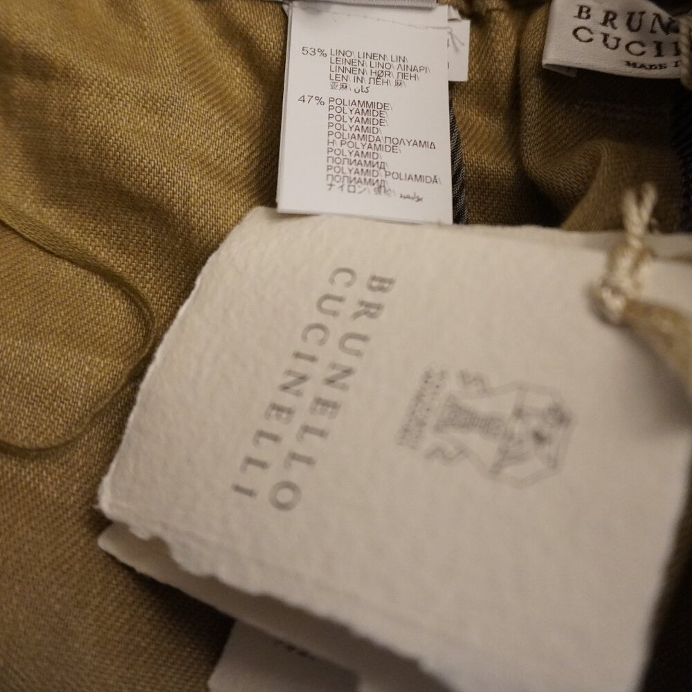 Brunello Cucinelli Linen Pants Tan Elastic Waist Pull On Relaxed Size 12 New Tag - Picture 9 of 9
